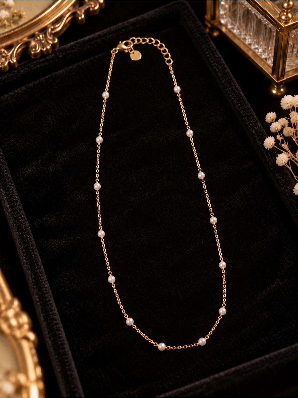 Delicate Gold Pearl Station Necklace